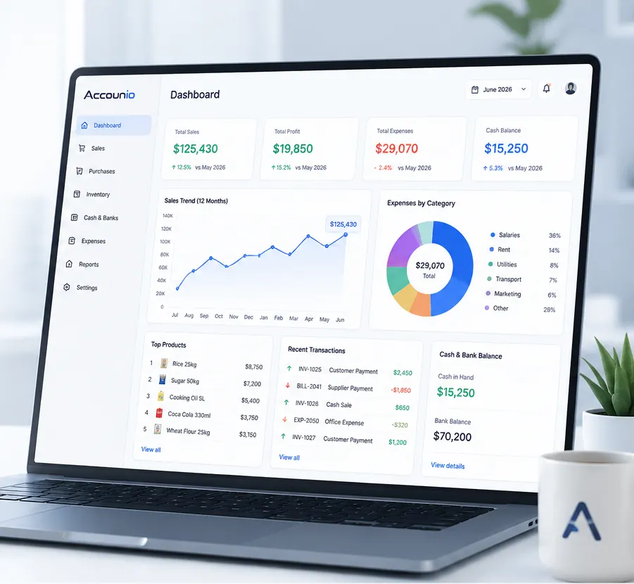 Accounio dashboard open on a laptop